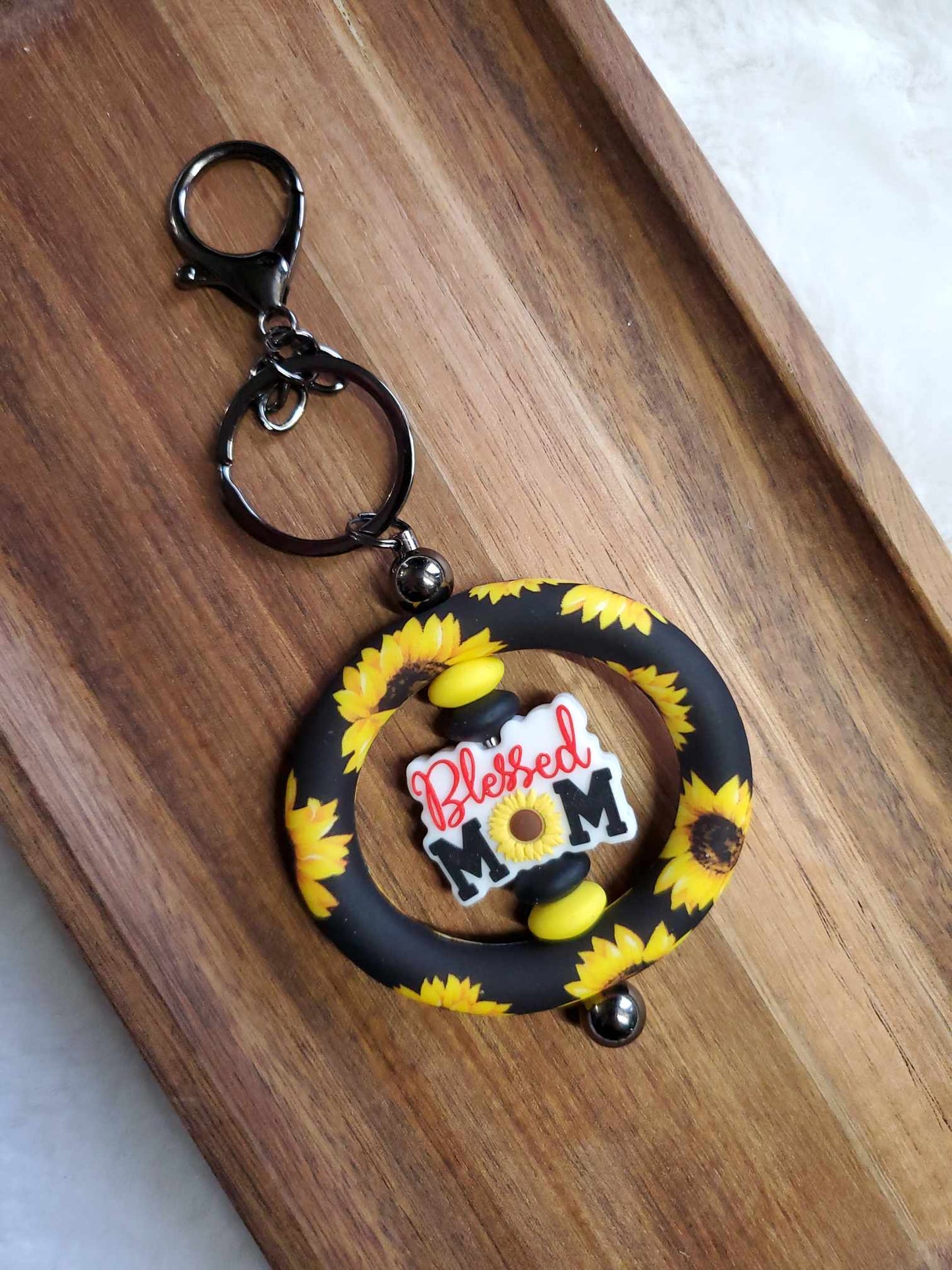 Sunflower Blessed Mama Keychain